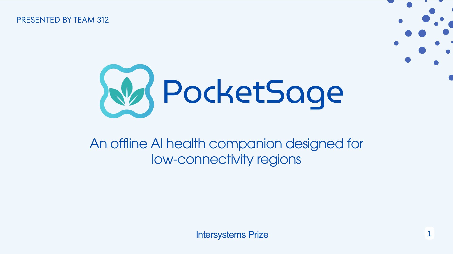 PocketSage title slide — An offline AI health companion designed for low-connectivity regions