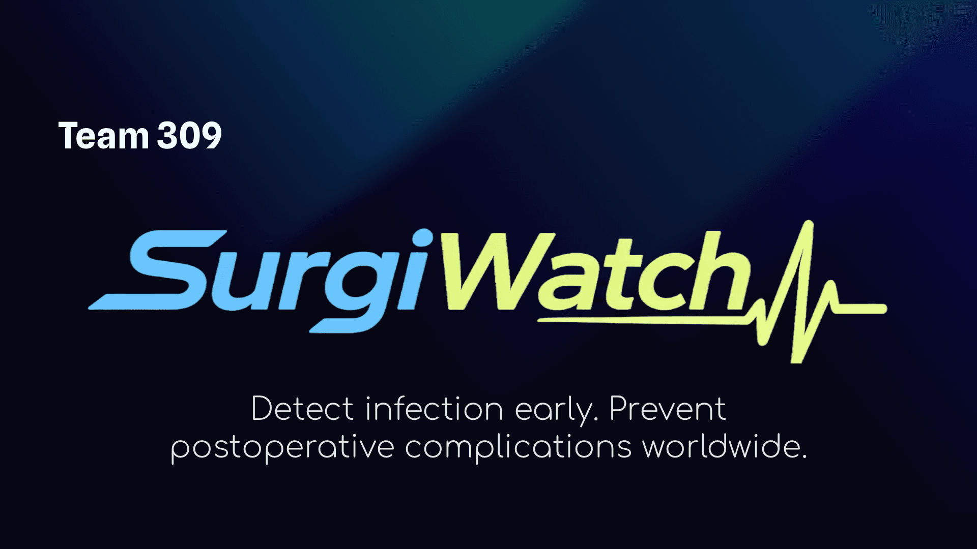 SurgiWatch title slide — Detect infection early, prevent postoperative complications worldwide